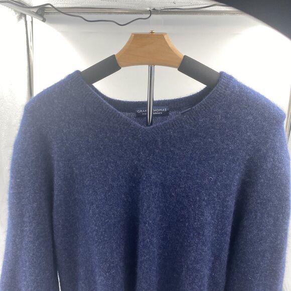 Grant Thomas Sweater Mens Small 2-Ply Cashmere Pullover V-Neck Blue Long Sleeve - Picture 2 of 6